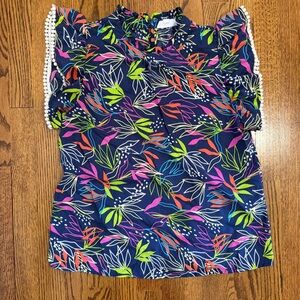 THML Navy Floral Ruffled Sleeve Size Small